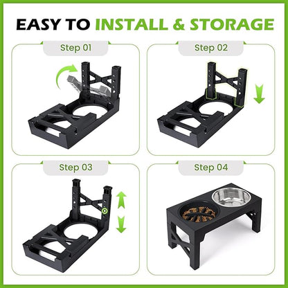 Heeyoo Elevated Dog Bowls - 5 Adjustable Heights Stand, 2 Stainless Steel Bowls & 1 Slow Feeder, 3.2" to 12.2" for Small to Large Dogs