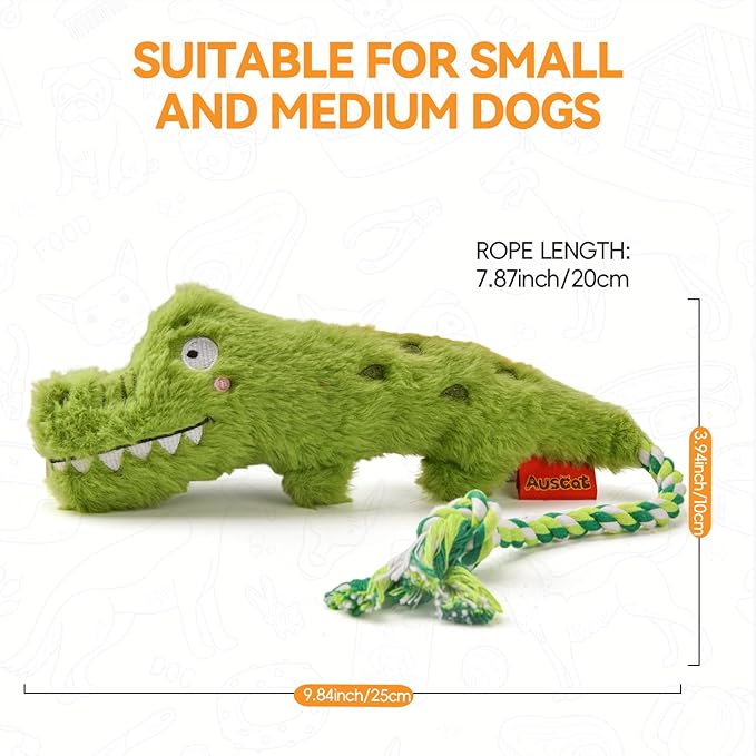 AUSCAT Plush Dog Rope Toy, Durable Squeaky Dog Toys for Puppy Small Medium Dogs (Not for Aggressive Chewers), Crocodile & Elephant & Flamingo