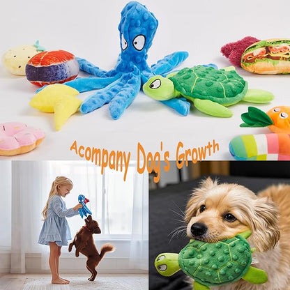 Squeaky Dog Toys, Small Puppy Toys, Cute Interactive Pets Toys Bulk for Small Medium Dogs Soft Plush Dog Toy Squeakers Pet Teething Chewers Fruit Vegetables Animals Set 15 Packs