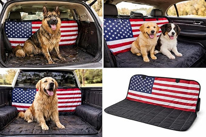 Dog Backseat Cover with Hammock for Cars, SUVs, and Trucks I Waterproof, Nonslip Seat Protector & Cover I Nylon Clips, K9 Shield USA Flag