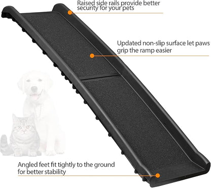 62 Inch Portable Folding Dog Ramp,Lightweight Outdoor Indoor Pet Ramp Stairs Step Ladder for Car, Truck, SUV, High Bed,Non-Slip Rug Surface Supports up to 154 lb