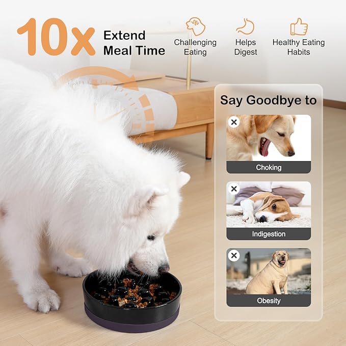 Sted Ceramic Slow Feeder Dog Bowls for Medium Large Breed, Slow Feeding Dog Bowl, Dogs Food Bowls for Fast Eaters, Puzzle Dogs Food Bowl with Silicone Base, Maze Black