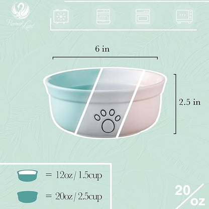 Ceramic Dog Bowls, Pet Feeding Bowls for Cats and Small Dogs 20 oz (6", Blue/Pink/White)