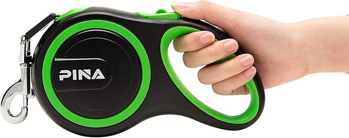 PINA Retractable Dog Leash, 26ft Dog Leash for Small Medium Large Dogs Up to 110lbs, 360° Tangle-Free Strong Reflective Nylon Tape, with Anti-Slip Handle, One-Handed Brake, Lock - Black Green