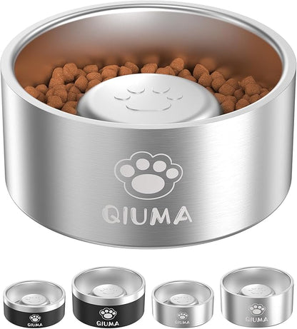 Slow Feeder Dog Bowls Stainless Steel, Food-Grade 304 Dog Slow Feeder Bowl 3.5 Cups Capacity, Heavy Duty Double-Layer with Non-Slip Base, Pet Puzzle Bowl for Medium & Large Dogs (Silver)