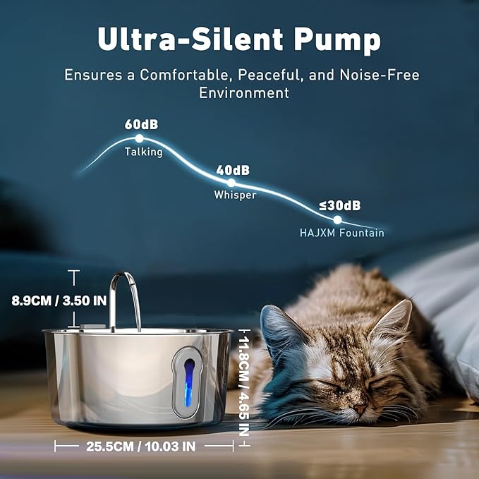 Stainless Steel Cat Water Fountain, 135oz/4L Automatic Pet Fountain Dog Water Dispenser with Ultra-Quiet Pump & 2 Replacement Filters & for Cats Inside, Dogs, Multiple Pets