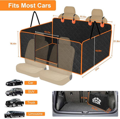 Back Seat Extender, Dog Car Seat Cover Detachable Hard Bottom-Supports 300lb, Waterproof Dog Hammock for Car Travel Camping Bed, Foldable Backseat Pet Protector in Car Truck SUV PET-SEAT2308