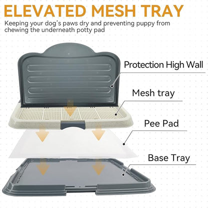 PAWISE Dog Pee Pad Holder Tray with Splash Guard, 23.6" Large Puppy Potty Training Pad Tray, Puppy Litter Box with High-Wall, Indoor Pet Toilet for Small to Medium Sized Dogs
