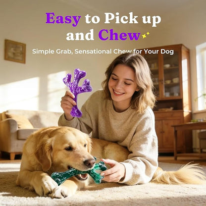 XL Cactus Indestructible Dog Chew Toys for Aggressive Chewers - 2 Pack Beef Flavored Nylon Bones for Large Dogs 20-90 lbs, Long Lasting & Keeps Them Busy