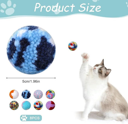 8 Pcs Colorful Cat Pom Pom Toys - 2-inch Interactive Plush Balls for Cats and Kittens - Assorted Colors, Woolen Yarn