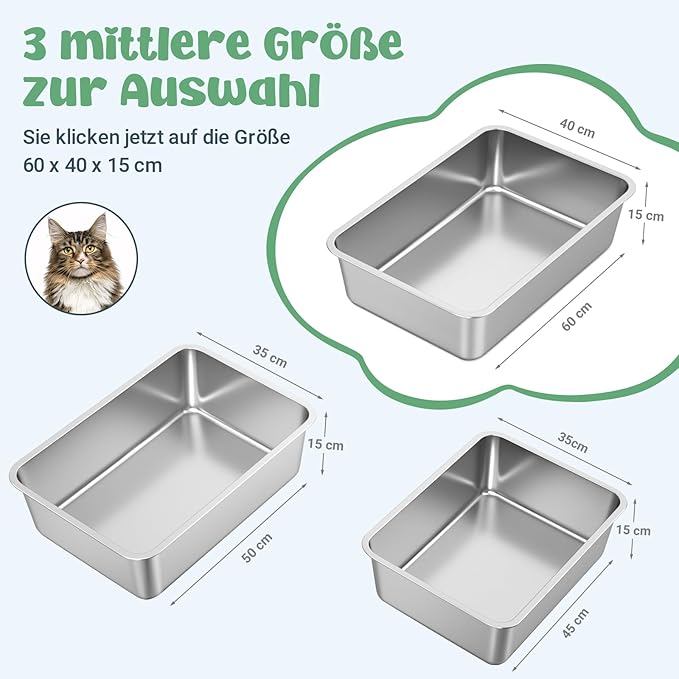 Stainless Steel Cat Litter Box, 6in Cat Litter Pan for Large Cats and Rabbits, Extra Large Metal Litter Box High Sides Odor Control Anti-Corrosion Nonstick
