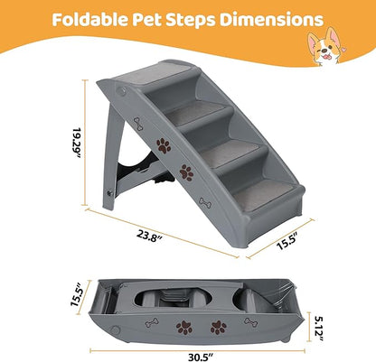 Pet Stairs for Small Dogs and Cats 4-Step Portable Folding Dog Steps Anti-Slip Ladders for High Bed Couch Sofa Climbing, Gray