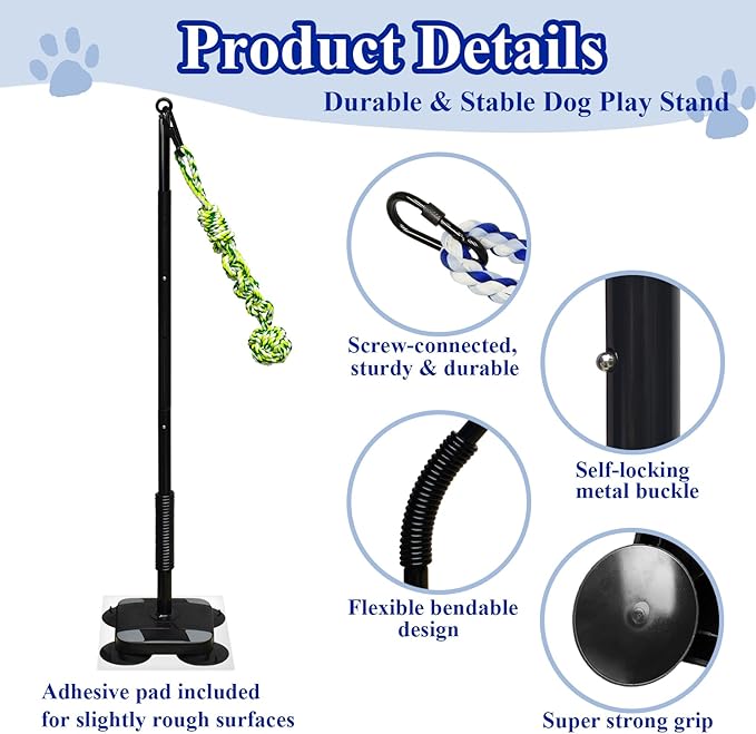 Indoor Suction Cup Dog Toy with 3 Ropes - Adjustable Height Tug Toy for Small to Large Dogs, Interactive Boredom Relief for Solo Play on Tile Floors