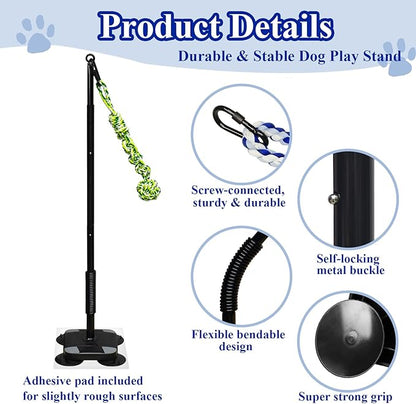 Indoor Suction Cup Dog Toy with 3 Ropes - Adjustable Height Tug Toy for Small to Large Dogs, Interactive Boredom Relief for Solo Play on Tile Floors