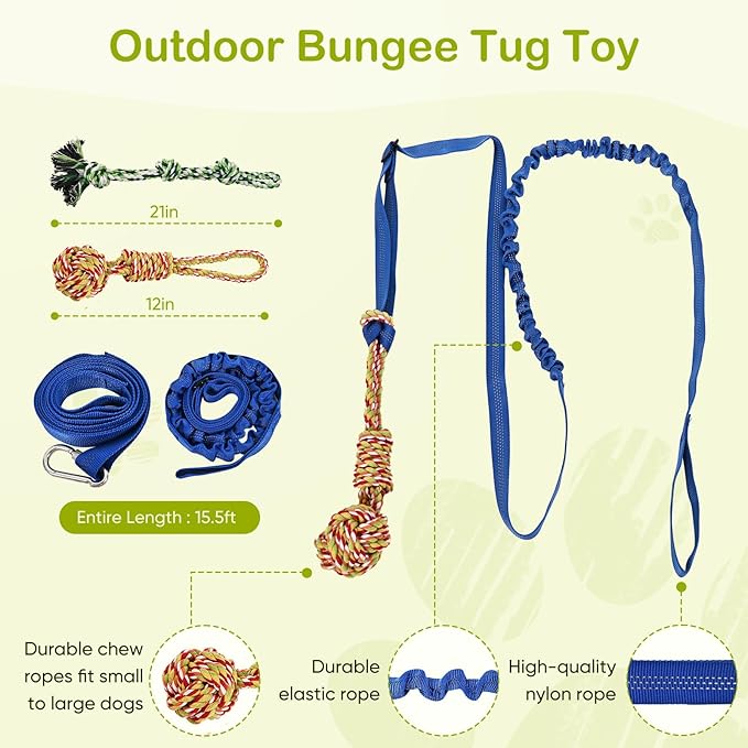 Outdoor Dog Bungee Tug Toy,Interactive Tug of War Toy for Small/Medium/Large Dogs,Tree Tuggerr Toys，Hanging from Tree Toy for Exercise Solo Play (Large)