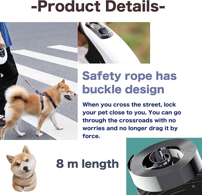 26 ft Retractable Dog Leash with Dispenser and 3 Pieces Poop Bags, Retractable Dog Leash for Small Medium Large Dogs up to 110lbs, Heavy Duty Design with Anti-Slip Handle (Black)