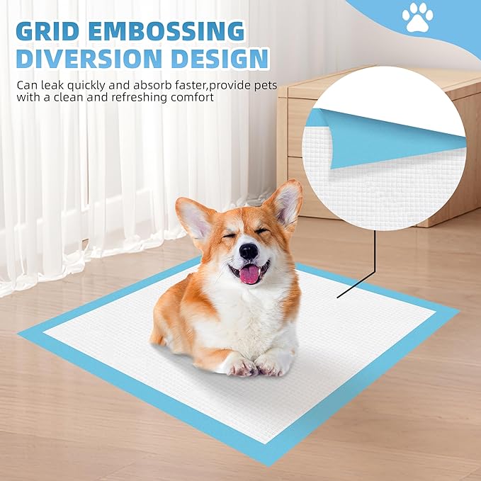 Roypet 22" x 22" Puppy Training Pads in Bag, 5-Layer Leak-Proof Design and Quick-Dry, Surface for Potty Training, Ultra Absorbent and Odor Eliminating, 100 Count, Blue & White