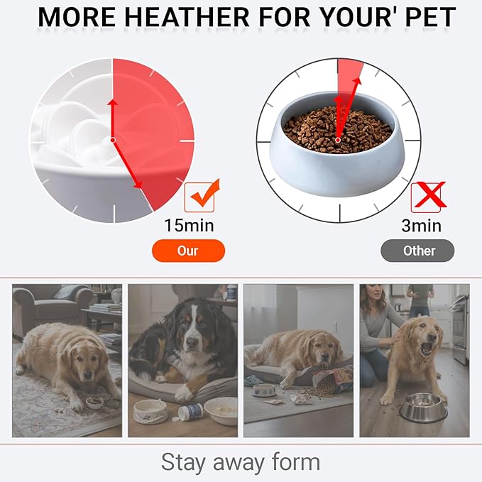 Petygooing 8.66 in Dog Bowl Ceramic Slow Feeder for Medium Large Dogs,Elevated/Raised Slow Feeding Dog Food Water Dish Heavy Weighted,Puzzle Eating Bowl Modern Maze (White, 8.66in)