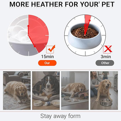 Petygooing 8.66 in Dog Bowl Ceramic Slow Feeder for Medium Large Dogs,Elevated/Raised Slow Feeding Dog Food Water Dish Heavy Weighted,Puzzle Eating Bowl Modern Maze (White, 8.66in)