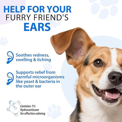 Dog Ear Infection Treatment, Dog Ear Drops with 1% Hydrocortisone for Dog, for Dog Yeast Infection, Soothe Itching, Redness, & Swelling - Vet Recommended