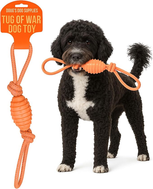 Doug's Dog Supplies Football Rope Toy, Tug of War Dog Toy - Dog Rope Toy for Medium to Large Dogs (Orange)