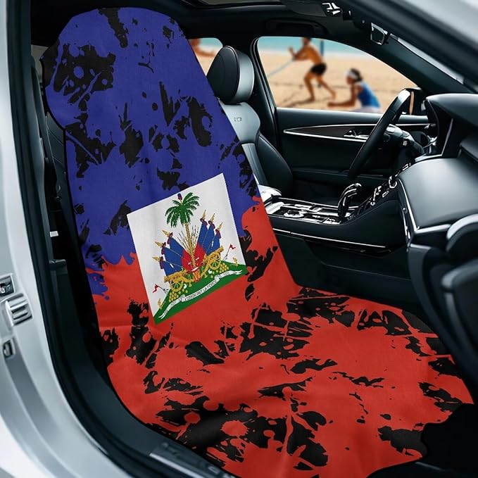 SEANATIVE Sports Towel Seat Covers for Cars - Quick-Dry Sweat Towels for Gym, Hiking & Beach with Anti-Scratch Design (Machine Washable, Universal Fit), Haiti Flag Pattern