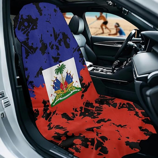 SEANATIVE Sports Towel Seat Covers for Cars - Quick-Dry Sweat Towels for Gym, Hiking & Beach with Anti-Scratch Design (Machine Washable, Universal Fit), Haiti Flag Pattern