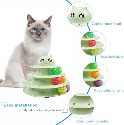 UPSKY Cat Toy Roller 3-Level Turntable Cat Toy Balls with Six Colorful Balls Interactive Kitten Fun Mental Physical Exercise Puzzle Toys