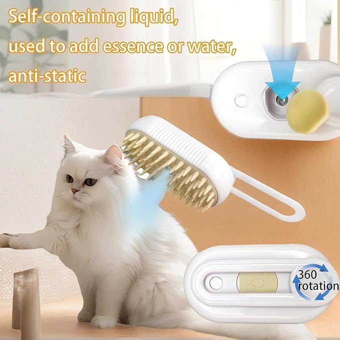 Cat Steam Brush for Shedding - USB Rechargeable Grooming Brush with Release Button, Dual Speed Spray for Long & Short Hair Indoor Cats