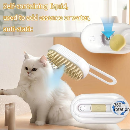 Cat Steam Brush for Shedding - USB Rechargeable Grooming Brush with Release Button, Dual Speed Spray for Long & Short Hair Indoor Cats