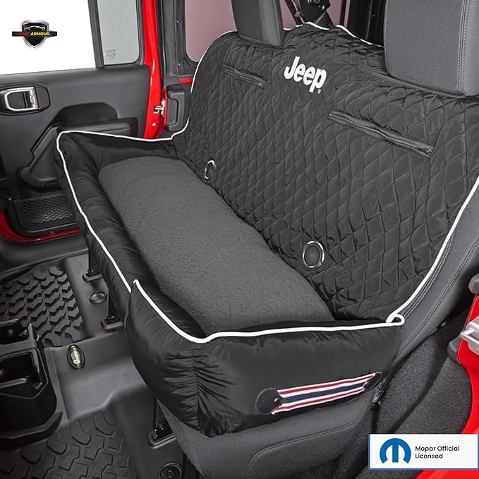 PetBed2GO Jeep Black, Large Pet Bed Cushion & Car Seat Cover, 52x20x7, 6lbs