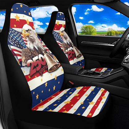 250th Car Front Seat Covers Waterproof Universal Front Seat Cover Eagle American Flag Removable Automotive Accessories Suitable for Cars, SUV and Trucks