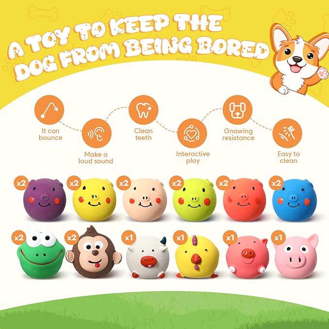 20 Pack Latex Dog Squeaky Toys Squeak Latex Puppy Toy Soft Rubber Funny Animal Sets Interactive Fetch Play Chew Molar Toys for Small Medium Dogs Pets