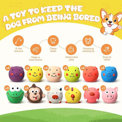20 Pack Latex Dog Squeaky Toys Squeak Latex Puppy Toy Soft Rubber Funny Animal Sets Interactive Fetch Play Chew Molar Toys for Small Medium Dogs Pets