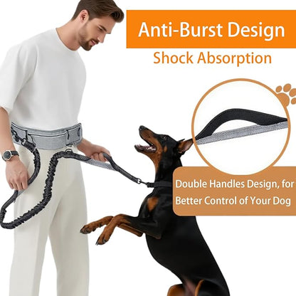 4 in 1 Hands Free Waist Dog Leash, Crossbody Leash with Pouch, Retractable Bungee Shock Absorption, Anti-Burst Design, Reflective, for Medium to Large Dogs (02-Black)