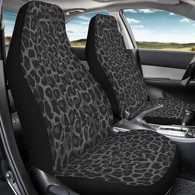 Car Front Seat Covers Waterproof Black Gray Leopard Print Car Seat Cover Auto Interior Accessories 2 Pcs Set Automobile Front Seats Covers Universal Fit for Most Vehicles Women Men