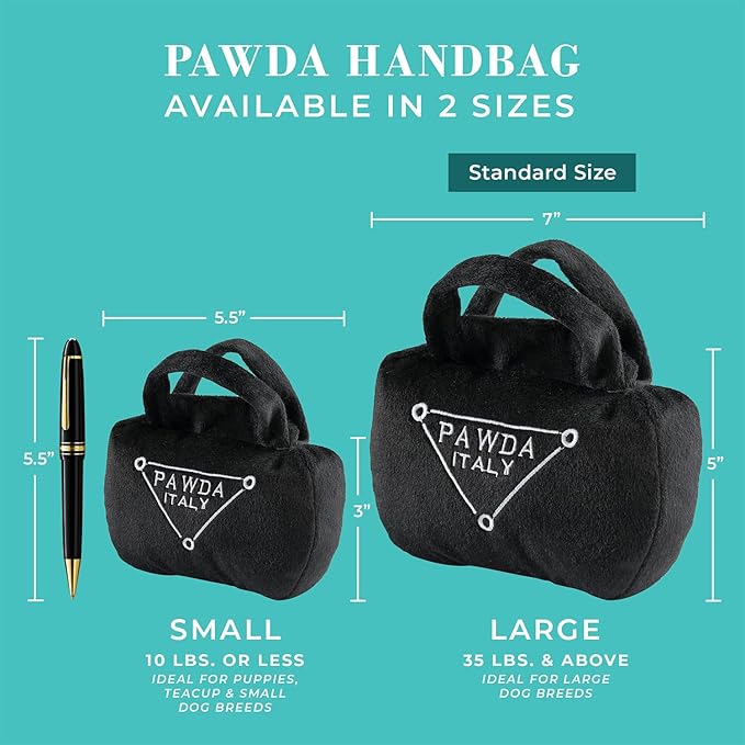 Haute Diggity Dog Pawda Handbag, Plush Designer Dog Toys with Interactive Squeaker, Stimulating Pet Enrichment, Machine-Washable & Safe Materials for All Breeds, Size Large