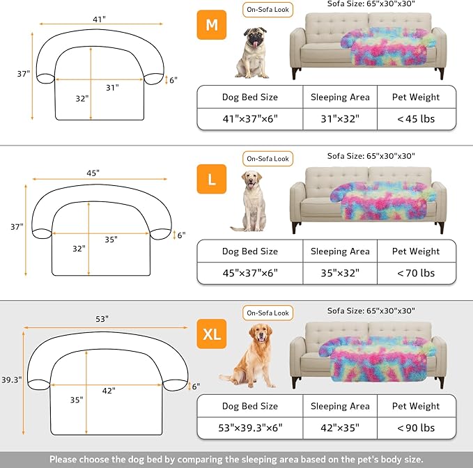 GGIB Calming Dog Bed Fluffy Plush Dog Mat for Furniture Protector with Removable Washable Cover for Large Medium Small Dogs and Cats (Extra Large (53x39.3x6), Rainbow)