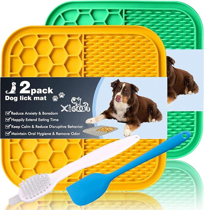 Dog Lick Pad, 2-Pack Large Licking Mat for Dogs, Slow Feeder Dog Licking Mat with Suction Cups. Boredom & Anxiety Reducer, Perfect for Food, Treats, Yogurt, or Peanut Butter.