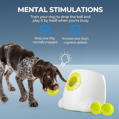 ALL FOR PAWS Automatic Ball Launcher for Dogs, Interactive Tennis Ball Outdoor Thrower for Medium to Large Dogs, Rechargeable Dog Toy, 6 Balls Included