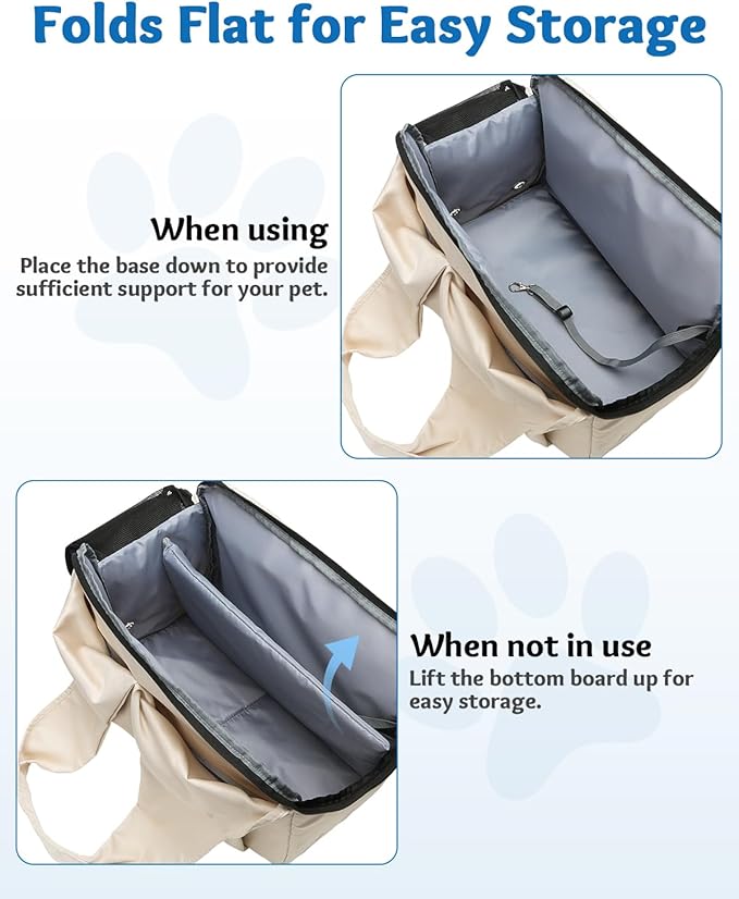 Dog Purse Carrier for Small Dogs and Cats up to 15 lbs, Portable Soft Sided Travel Pet Tote Bag with 4 Large Pockets,Foldable Puppy Bag Carrier for Outings and Travel (Beige)