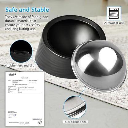 Tilted Slanted Dog Bowl 1 Cup, 15° Tilted Stainless Steel Dog Cat Food Bowl, Non-Slip & Non-Spill Pet Feeder with Elevated Detachable Melamine Stand, Easy to Get Food Dish, Medium Black