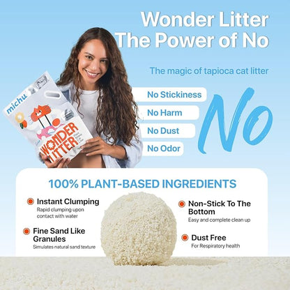 Michu Wonder Cat Litter, Cassava Plant-Based Cat Litter, Automatic Litter Box Friendly, Flushable & Fast Clumping, Low Dust Odor Control, 5.5lb/88oz - Lemon Tea 4 Pack