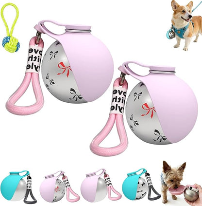Foldable Pet Water Bottle for Travel, 2 in 1 Portable Dog Water Bottle, 304 Stainless Steel Compact Dog Drinking Bottles Leak Proof & Silicone Bowl for Walking Hiking (2PCS,E)