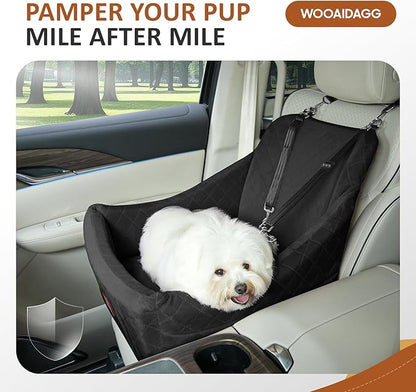 WOOAIDAGG Dog Car Seat for Medium Sized Dog,Pet Travel Car Bed with Seat Belt Channle,Fully Detachable and Washable Car Dog Seat with Adjustable Straps,3 Straps Easy to Install (Black)