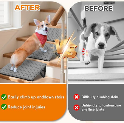 Dog Ramp for Stairs, Non-Slip Dog Stairs, Low-Angled Pet Ramps for Small Dogs and Cats, Medium Dogs, Step and Stair Assist for Injured and Older Pets, 3 Pack
