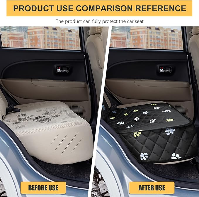 2pcs Dog Car Seat Cover for Front Durable Colored Paw Prints Waterproof Protector Against Dirt Scratch Proof Non Slip Padded Quilted Front Seat Covers for Dog for Cars, Trucks and SUV, Black