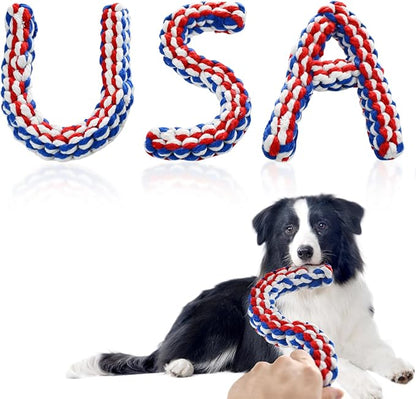 Vehomy 3-Pack Independence Day Dog Cotton Rope Toys - U S A Shape, American Flag Colors, Durable Cotton Rope, Chew & Dental Health, Medium Dogs
