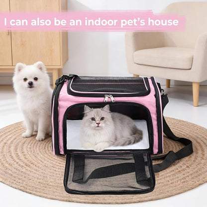 Cat,Dog Carrier for Small Medium Pet Carrier,Soft Sided Dog Bag Up to 12Lbs Puppy Carrier,Breathable Portable Foldable Airline Approved Pet Carriers for Travel,Pink