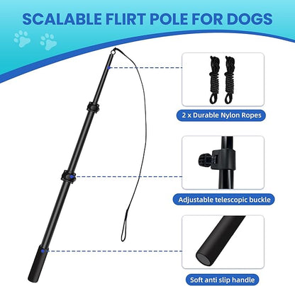 Flirt Pole for Dogs - Durable Dog Rope Toy for Small Medium Large Dogs - Interactive Dog Toys Chase and Tug of War - Lure Chewing Toy for Outdoor Exercise Training
